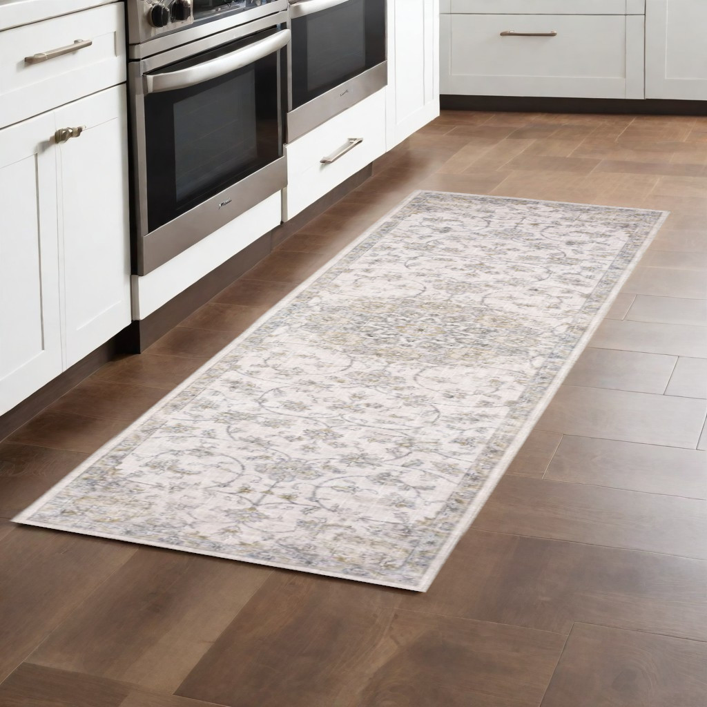 8" Beige and Ivory Oriental Power Loom Runner Rug