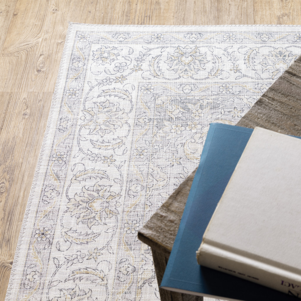 8" Beige and Ivory Oriental Power Loom Runner Rug