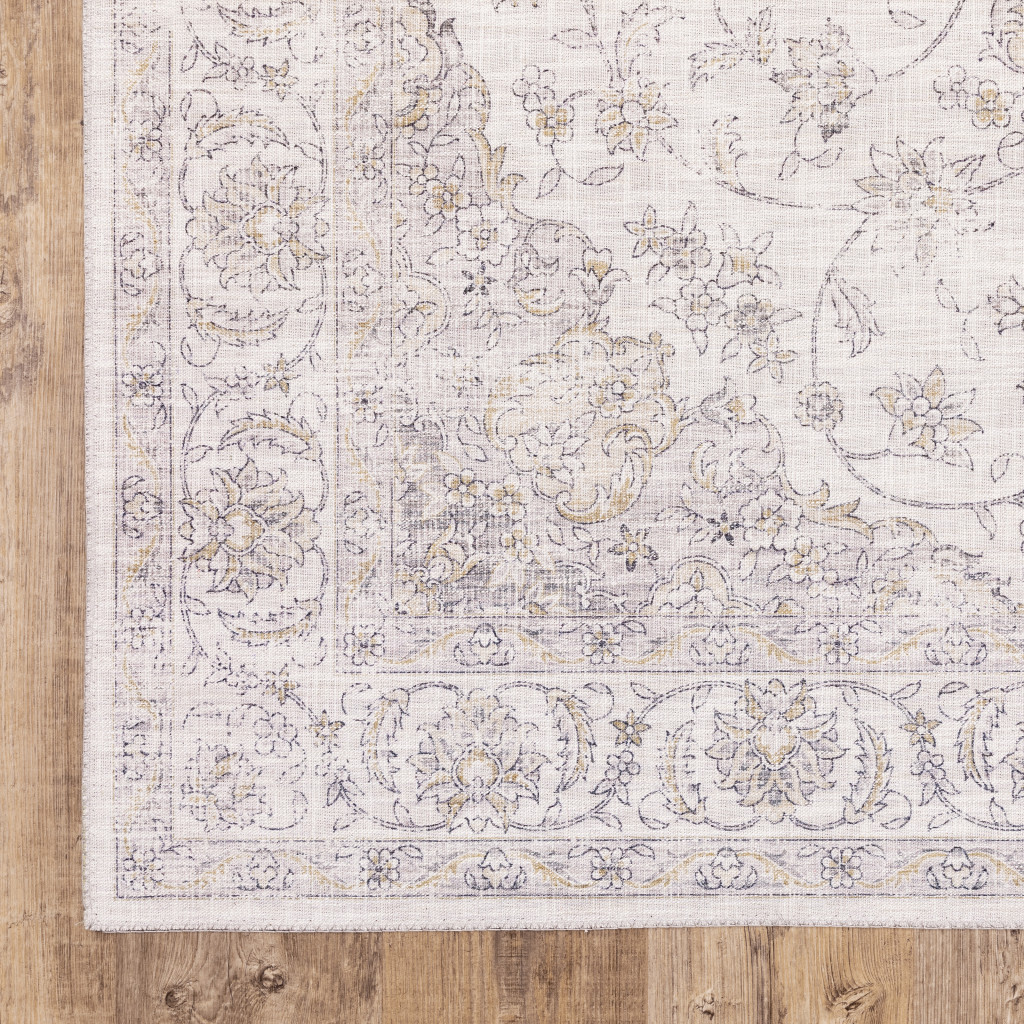 9" X 12" Beige Gold And Grey Oriental Power Loom Stain Resistant Area Rug