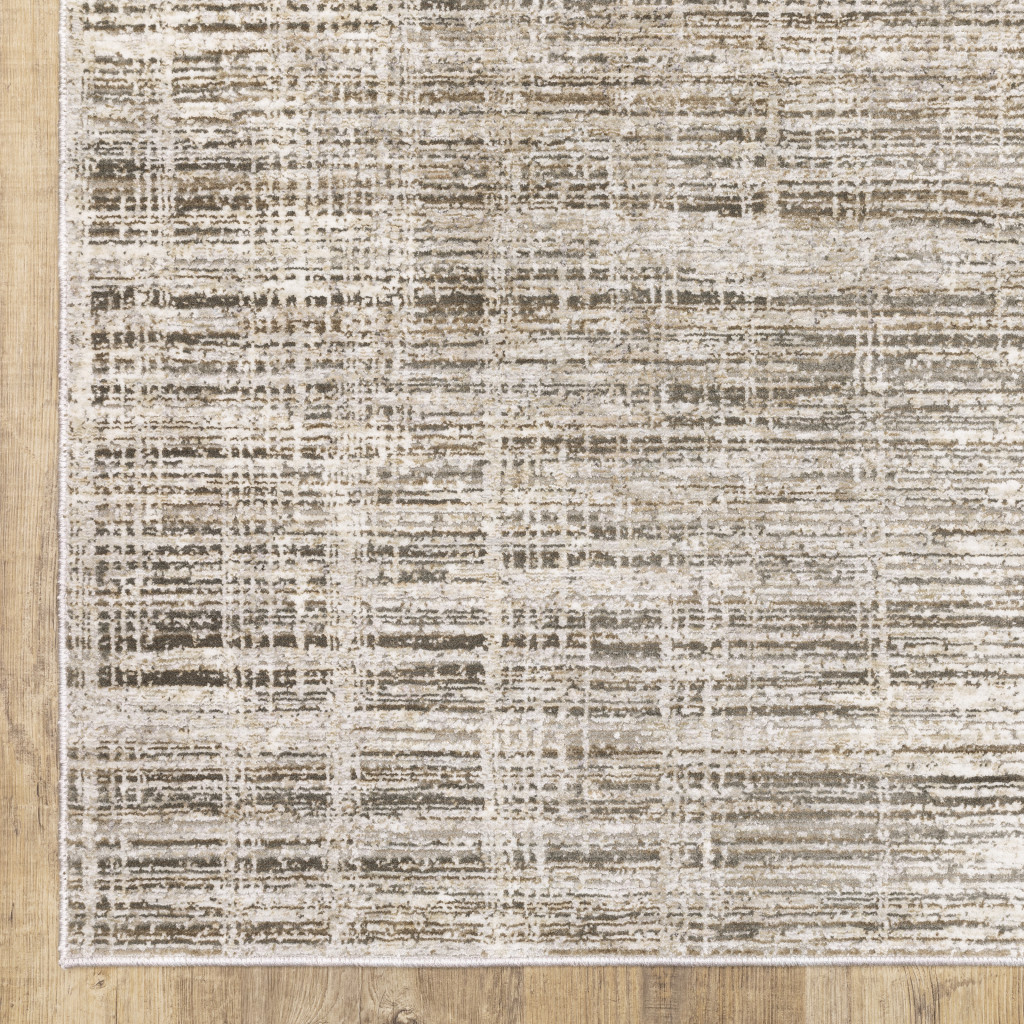 2" X 8" Beige Grey Ivory Tan And Brown Abstract Power Loom Stain Resistant Runner Rug