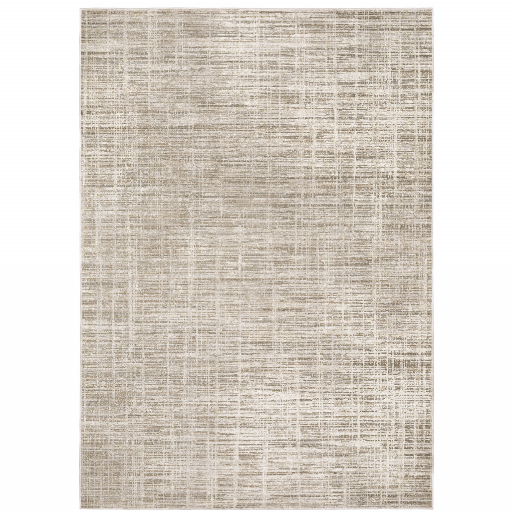 3" X 5" Beige Grey Ivory Tan And Brown Abstract Power Loom Stain Resistant Area Rug