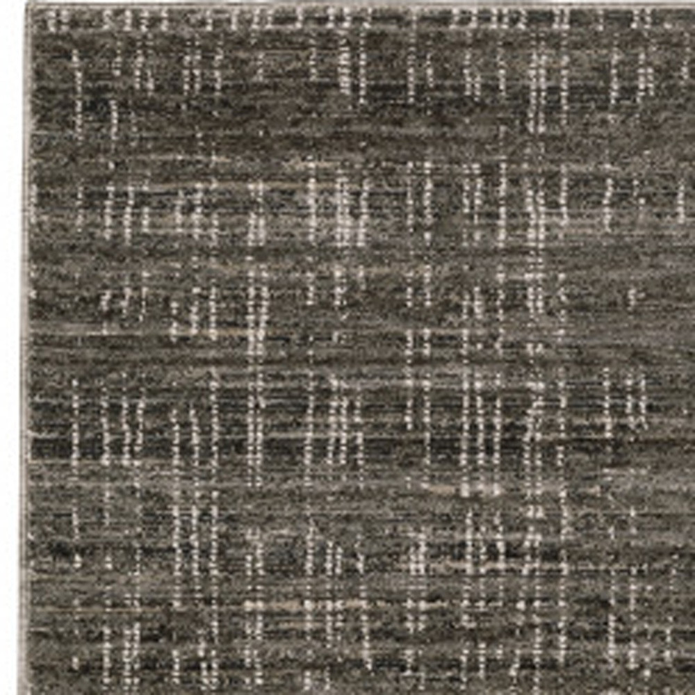 2" X 8" Charcoal Grey Grey Ivory Tan And Brown Abstract Power Loom Stain Resistant Runner Rug