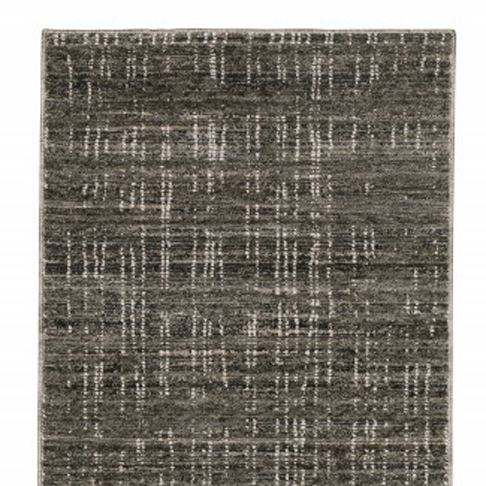 2" X 8" Charcoal Grey Grey Ivory Tan And Brown Abstract Power Loom Stain Resistant Runner Rug
