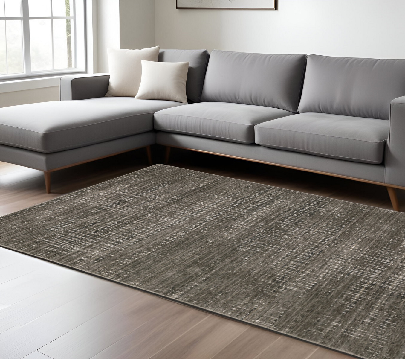 7" X 10" Gray and Ivory Abstract Power Loom Area Rug
