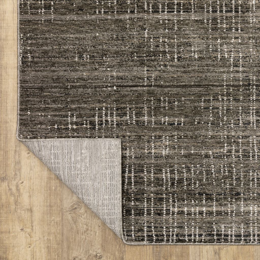 10" X 13" Charcoal Grey Grey Ivory Tan And Brown Abstract Power Loom Stain Resistant Area Rug
