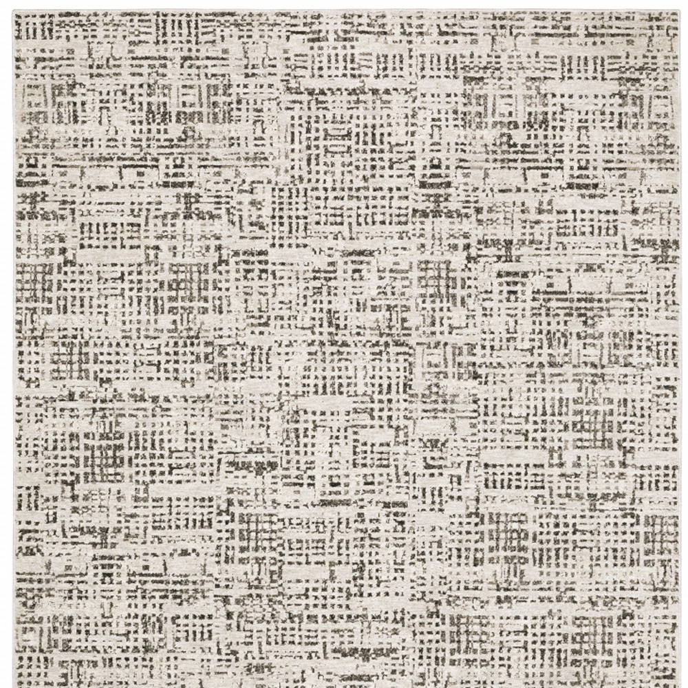 3" X 5" Ivory Grey Charcoal Brown And Beige Abstract Power Loom Stain Resistant Area Rug