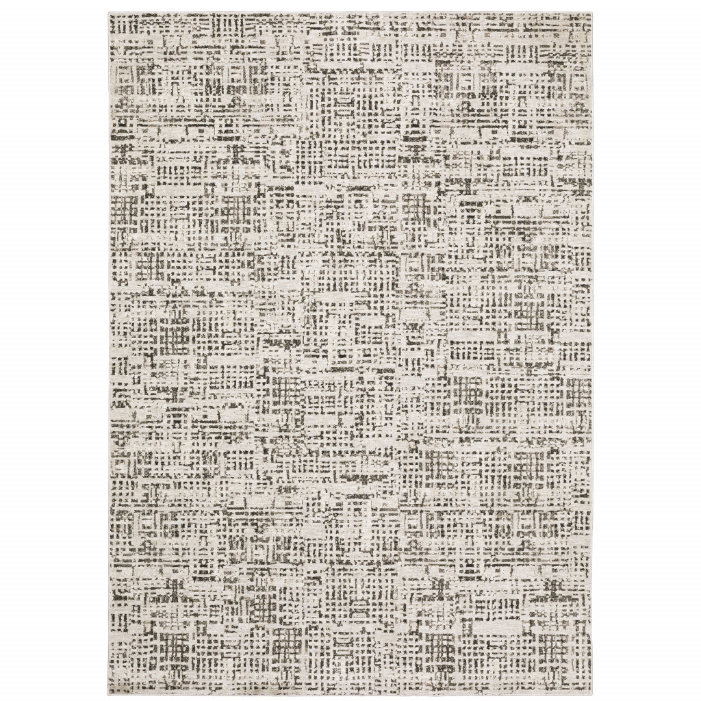 5" X 8" Ivory Grey Charcoal Brown And Beige Abstract Power Loom Stain Resistant Area Rug