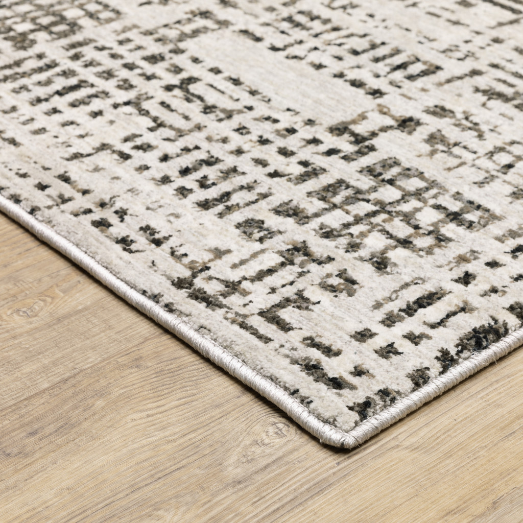 5" X 8" Ivory Grey Charcoal Brown And Beige Abstract Power Loom Stain Resistant Area Rug
