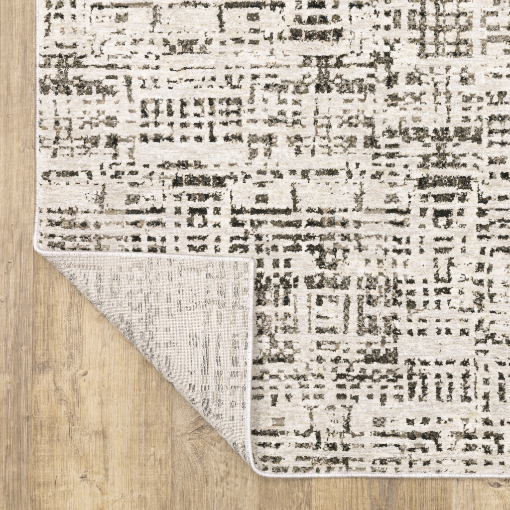 5" X 8" Ivory Grey Charcoal Brown And Beige Abstract Power Loom Stain Resistant Area Rug