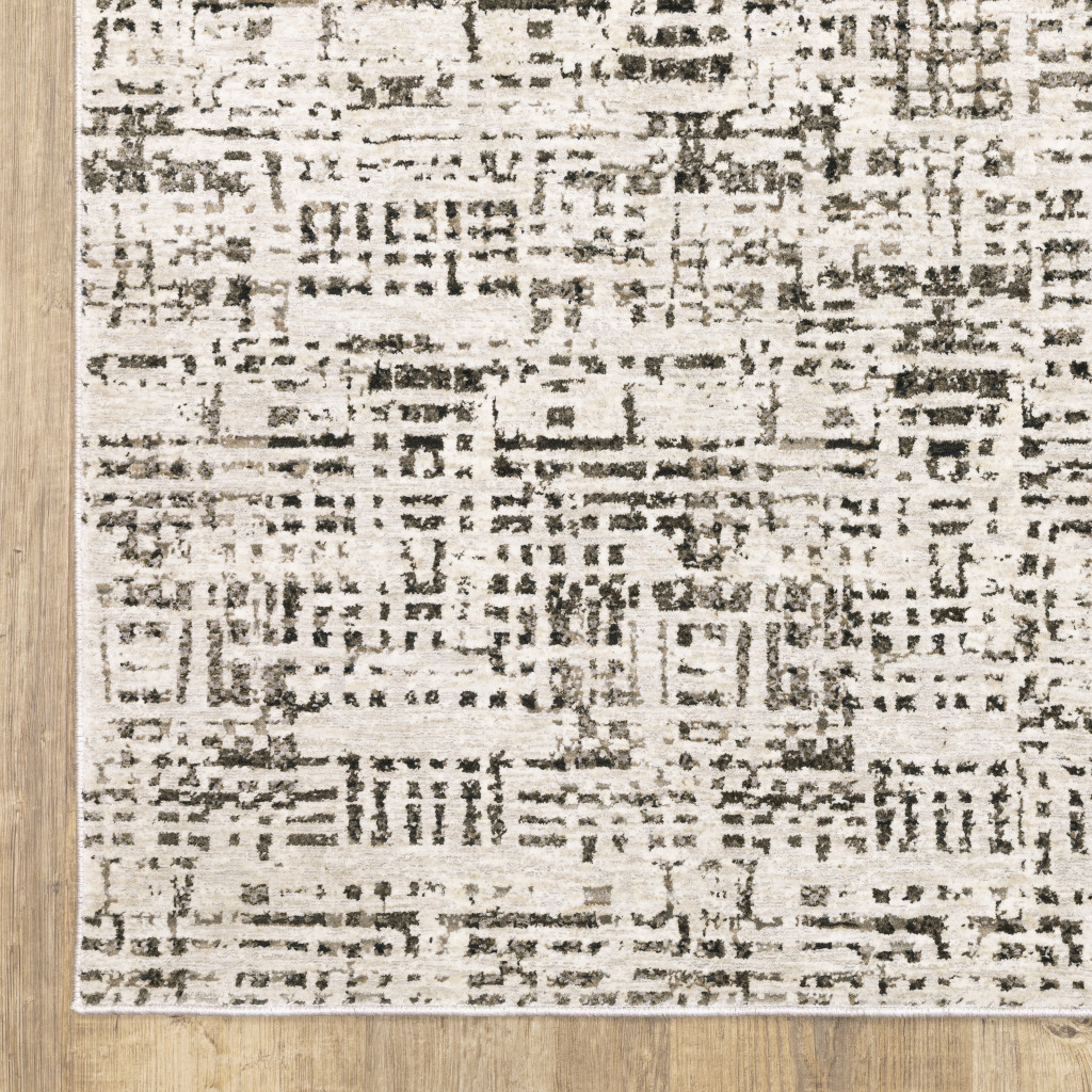 5" X 8" Ivory Grey Charcoal Brown And Beige Abstract Power Loom Stain Resistant Area Rug