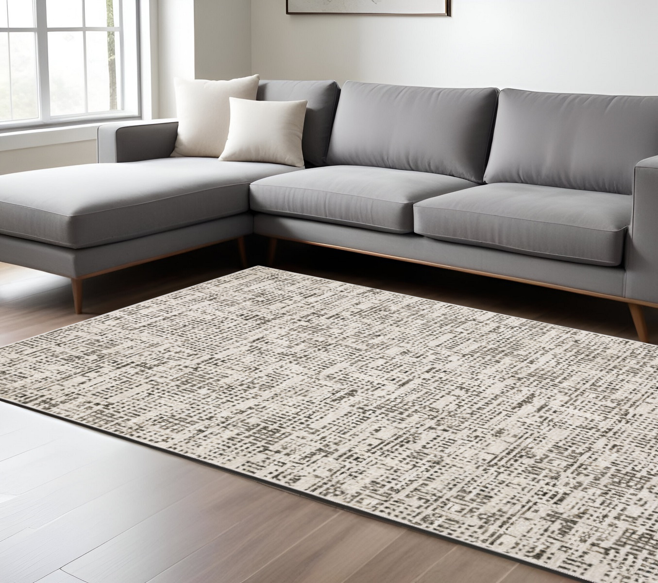 7" X 10" Gray and Ivory Abstract Power Loom Area Rug