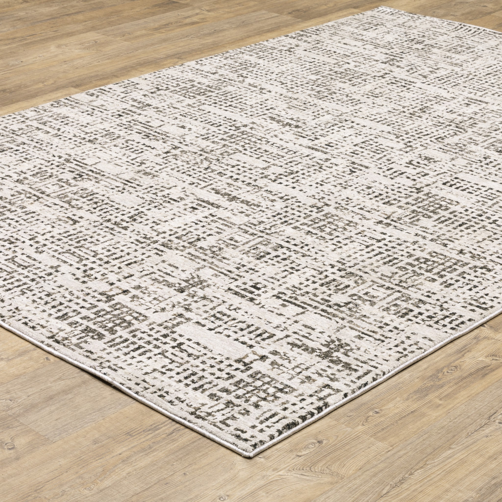 8" X 11" Ivory Grey Charcoal Brown And Beige Abstract Power Loom Stain Resistant Area Rug