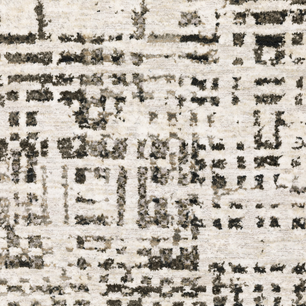 8" X 11" Ivory Grey Charcoal Brown And Beige Abstract Power Loom Stain Resistant Area Rug