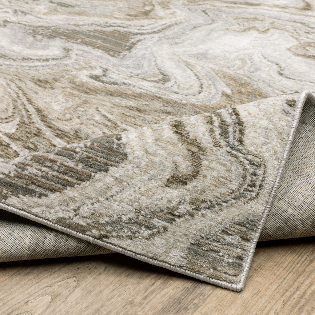 2" X 8" Ivory Tan Beige Grey And Brown Abstract Power Loom Stain Resistant Runner Rug