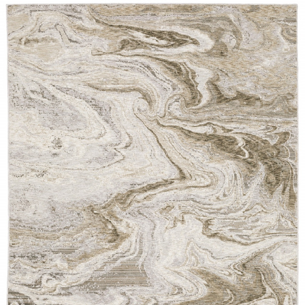 5" X 8" Ivory Tan Beige Grey And Brown Abstract Power Loom Stain Resistant Area Rug