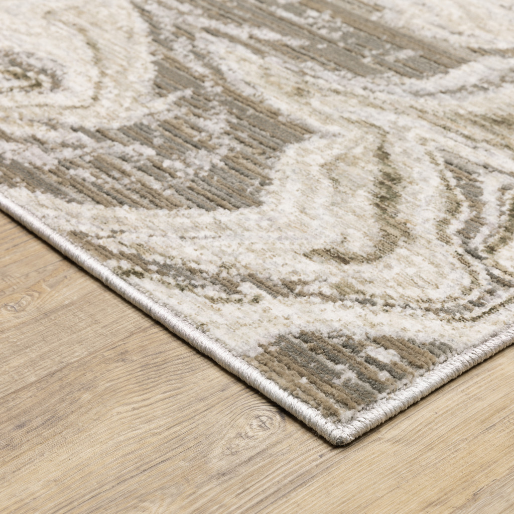 10" X 13" Ivory Tan Beige Grey And Brown Abstract Power Loom Stain Resistant Area Rug