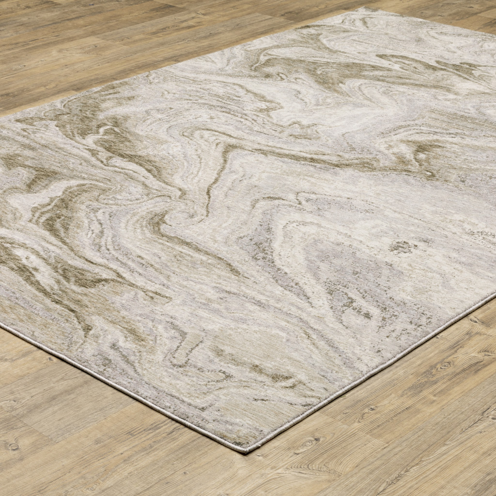 10" X 13" Ivory Tan Beige Grey And Brown Abstract Power Loom Stain Resistant Area Rug