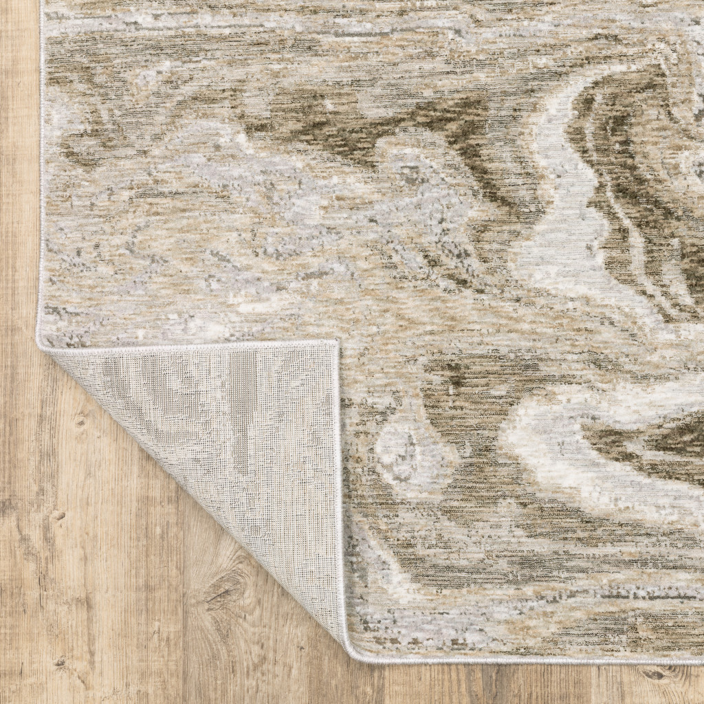 10" X 13" Ivory Tan Beige Grey And Brown Abstract Power Loom Stain Resistant Area Rug