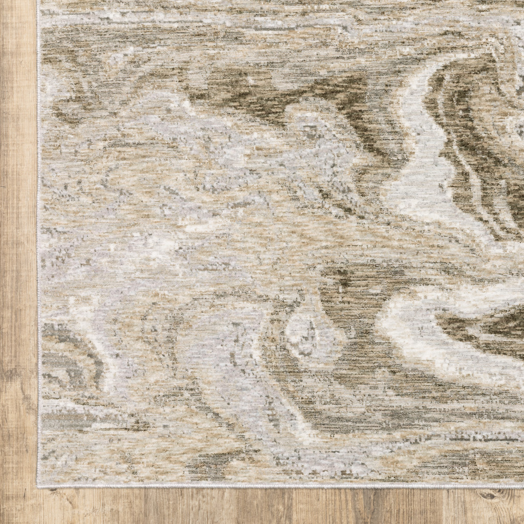 10" X 13" Ivory Tan Beige Grey And Brown Abstract Power Loom Stain Resistant Area Rug
