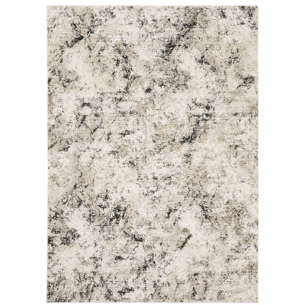 5' X 8' Ivory Grey Black Beige And Tan Abstract Power Loom Stain Resistant Area Rug-509555-1
