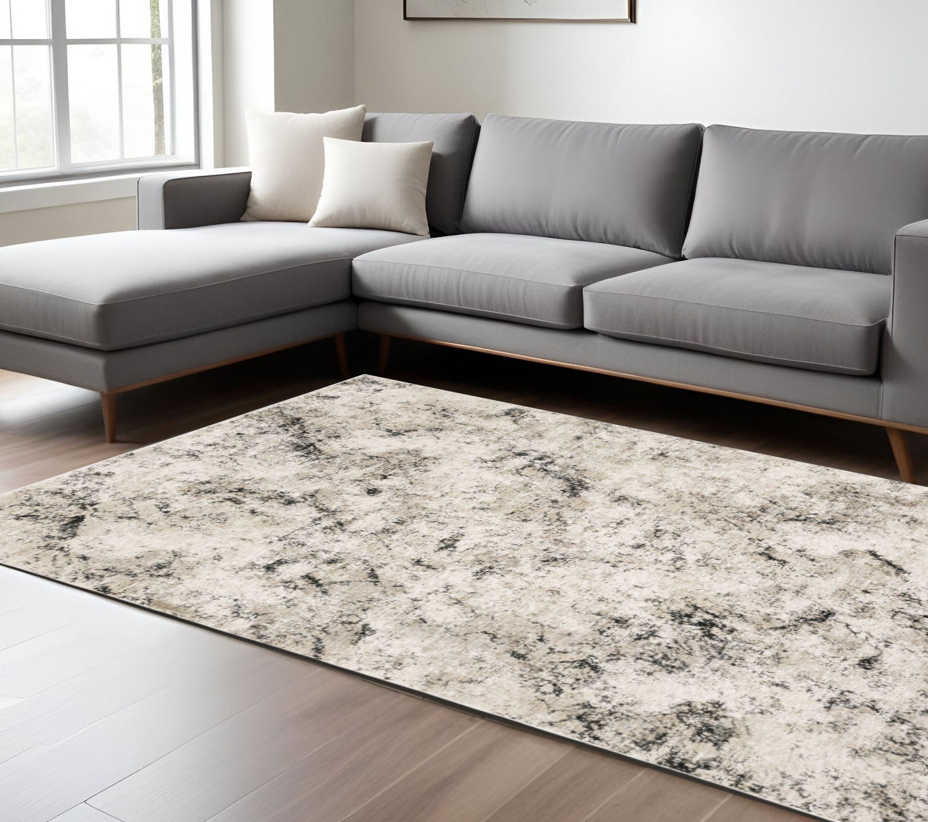 8' X 11' Ivory And Gray Abstract Area Rug-509557-1