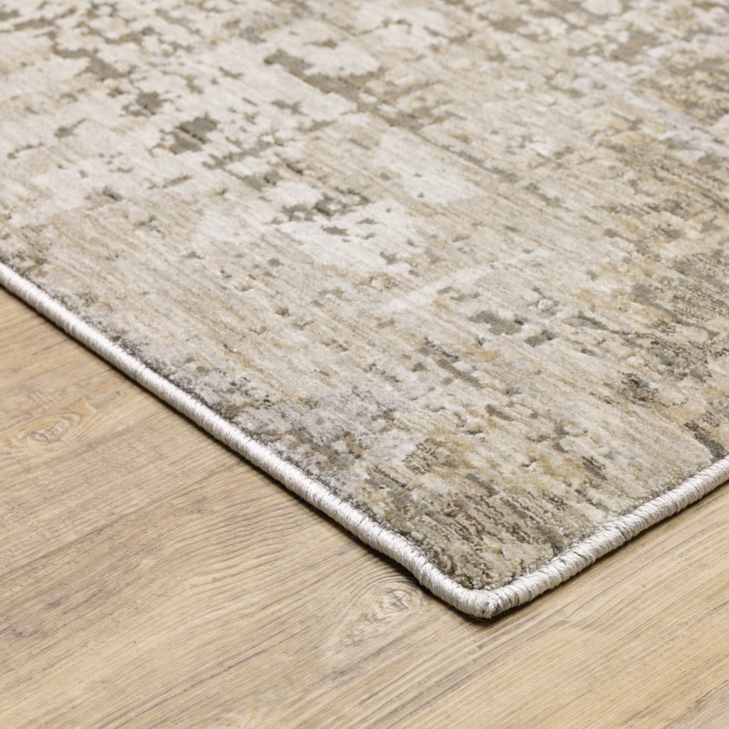 2" X 8" Beige Grey Ivory Tan And Brown Abstract Power Loom Stain Resistant Runner Rug
