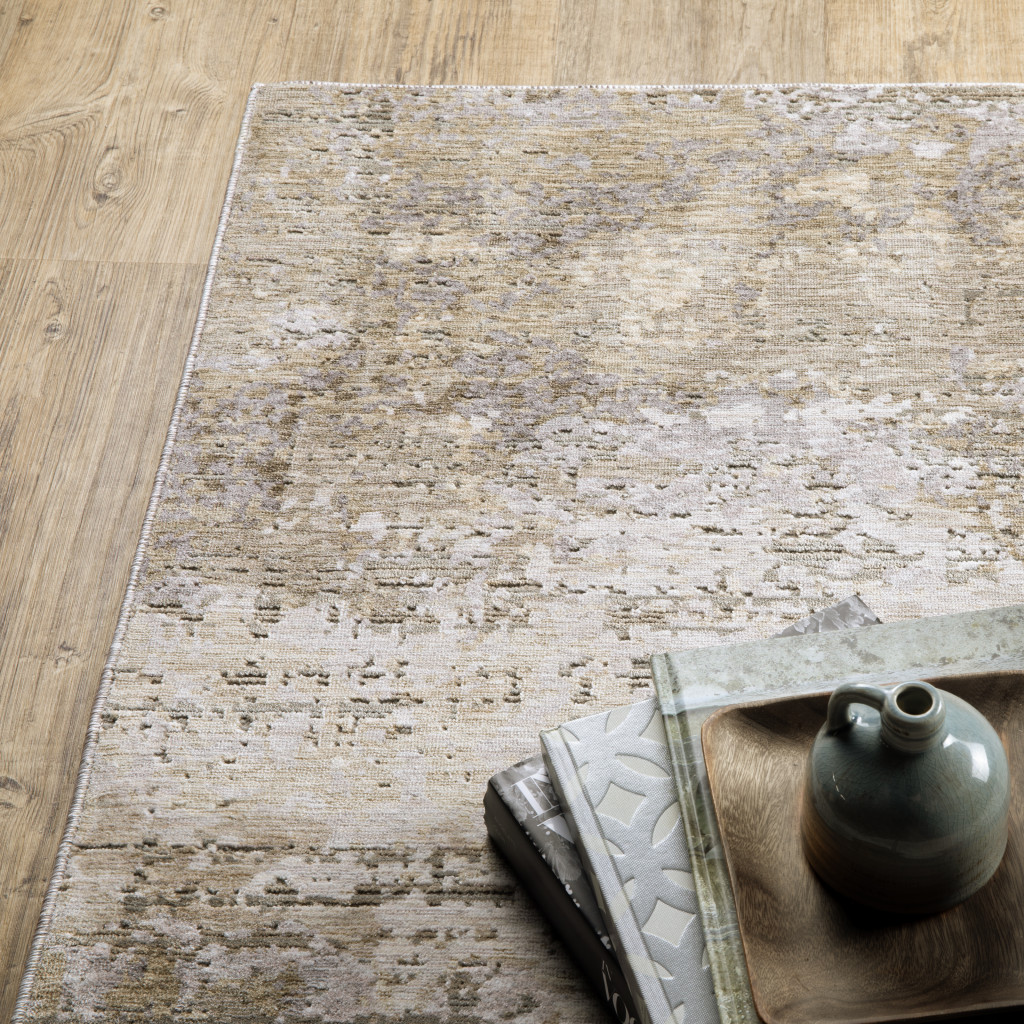 2" X 8" Beige Grey Ivory Tan And Brown Abstract Power Loom Stain Resistant Runner Rug