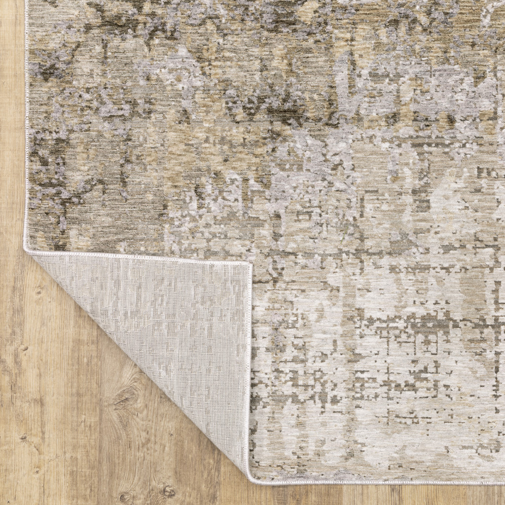 2" X 8" Beige Grey Ivory Tan And Brown Abstract Power Loom Stain Resistant Runner Rug