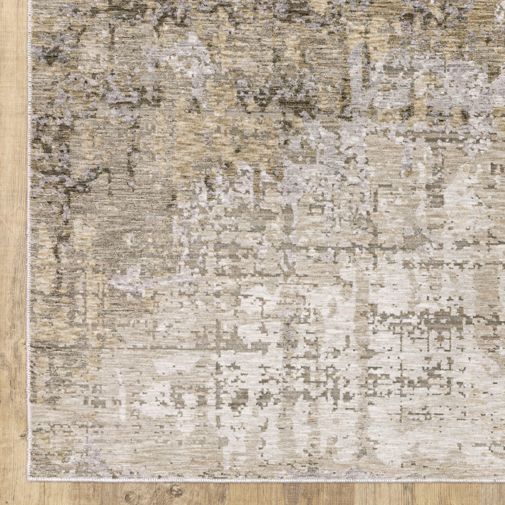 2" X 8" Beige Grey Ivory Tan And Brown Abstract Power Loom Stain Resistant Runner Rug