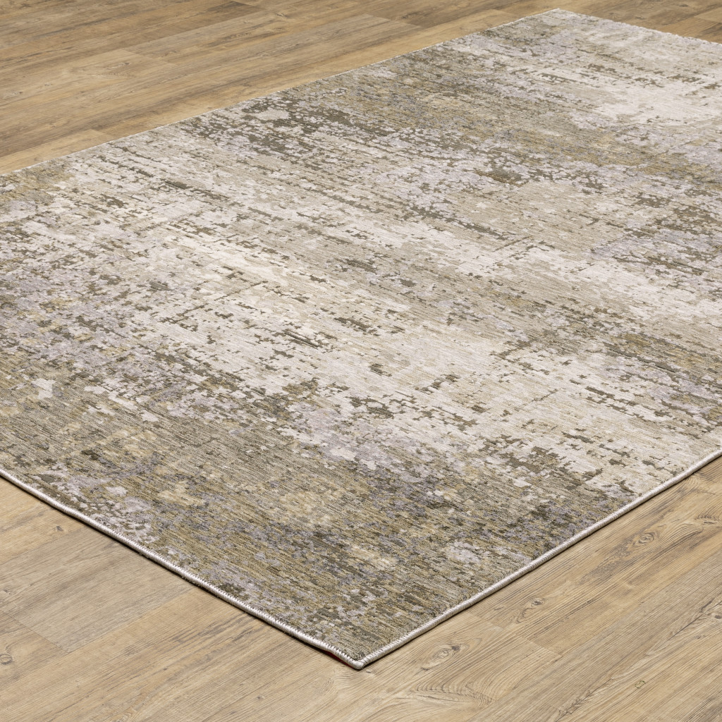 10" X 13" Beige Grey Ivory Tan And Brown Abstract Power Loom Stain Resistant Area Rug