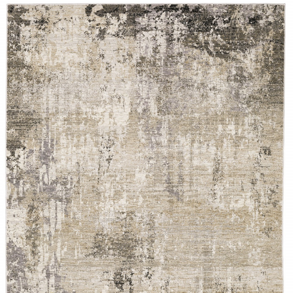 5" X 8" Beige Grey Ivory Tan And Brown Abstract Power Loom Stain Resistant Area Rug