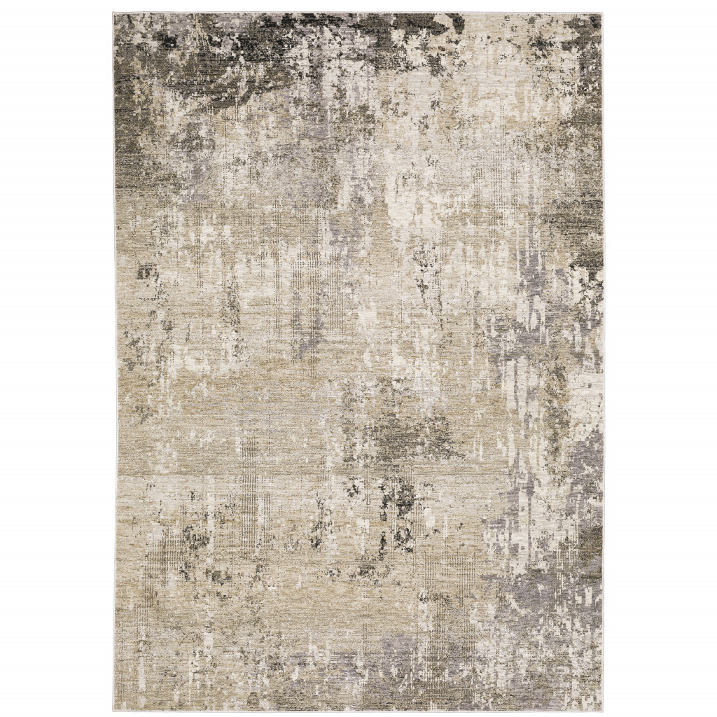 6" X 9" Beige Grey Ivory Tan And Brown Abstract Power Loom Stain Resistant Area Rug