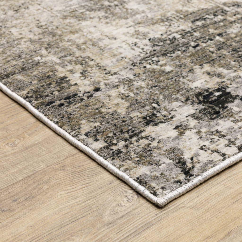 6" X 9" Beige Grey Ivory Tan And Brown Abstract Power Loom Stain Resistant Area Rug