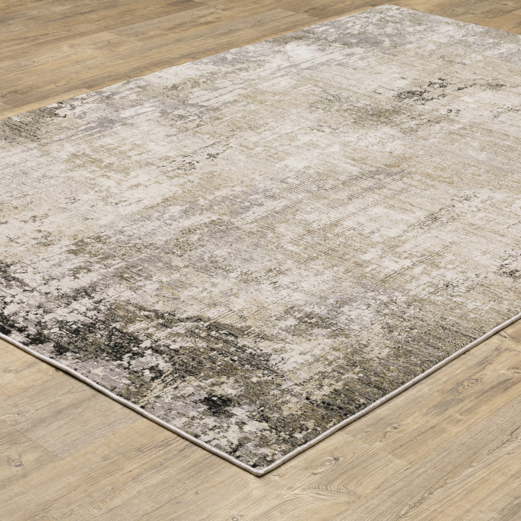 6" X 9" Beige Grey Ivory Tan And Brown Abstract Power Loom Stain Resistant Area Rug