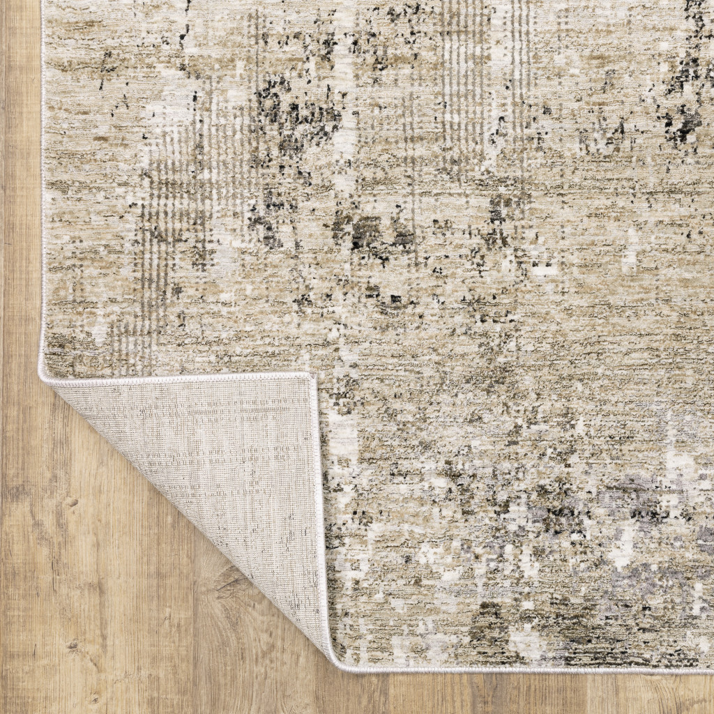 6" X 9" Beige Grey Ivory Tan And Brown Abstract Power Loom Stain Resistant Area Rug