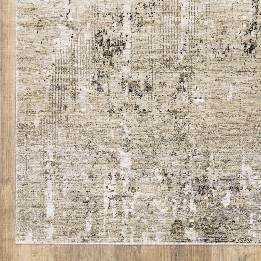 6" X 9" Beige Grey Ivory Tan And Brown Abstract Power Loom Stain Resistant Area Rug