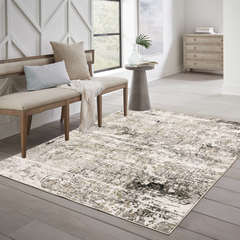 8" X 11" Beige Grey Ivory Tan And Brown Abstract Power Loom Stain Resistant Area Rug