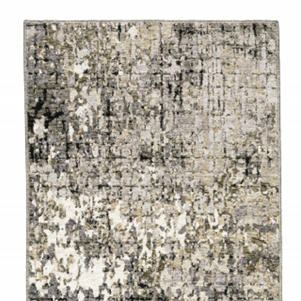 2" X 8" Grey Ivory Beige Charcoal Black Tan And Brown Abstract Power Loom Stain Resistant Runner Rug