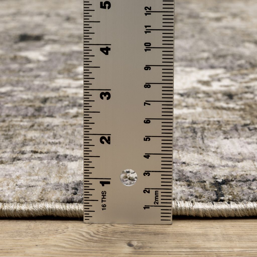 2" X 8" Grey Ivory Beige Charcoal Black Tan And Brown Abstract Power Loom Stain Resistant Runner Rug
