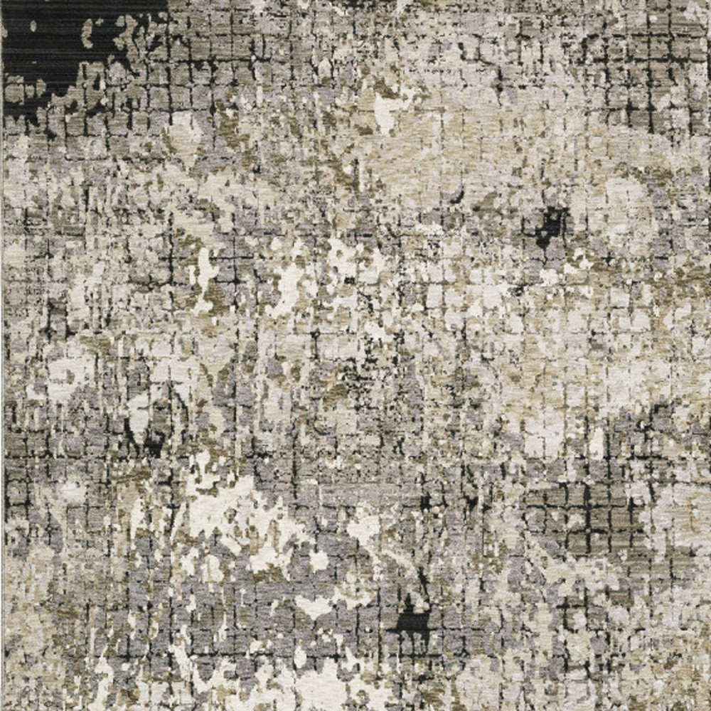 5" X 8" Grey Ivory Beige Charcoal Black Tan And Brown Abstract Power Loom Stain Resistant Area Rug