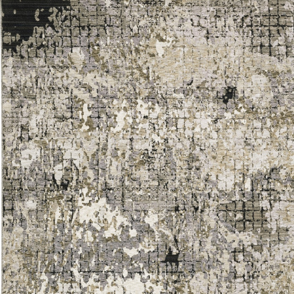 6" X 9" Grey Ivory Beige Charcoal Black Tan And Brown Abstract Power Loom Stain Resistant Area Rug