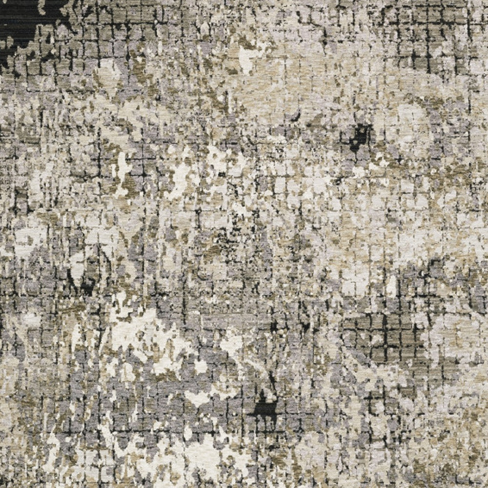 8" X 11" Grey Ivory Beige Charcoal Black Tan And Brown Abstract Power Loom Stain Resistant Area Rug