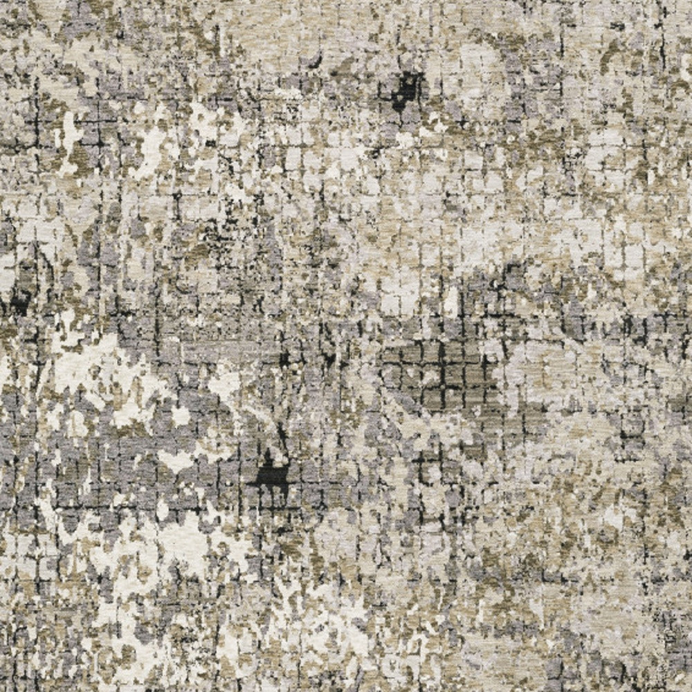 10" X 13" Grey Ivory Beige Charcoal Black Tan And Brown Abstract Power Loom Stain Resistant Area Rug