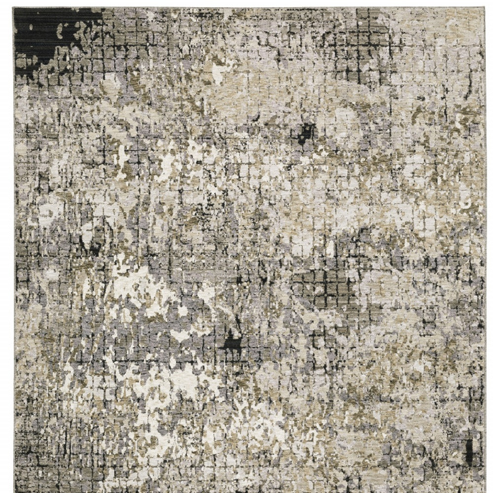 10" X 13" Grey Ivory Beige Charcoal Black Tan And Brown Abstract Power Loom Stain Resistant Area Rug