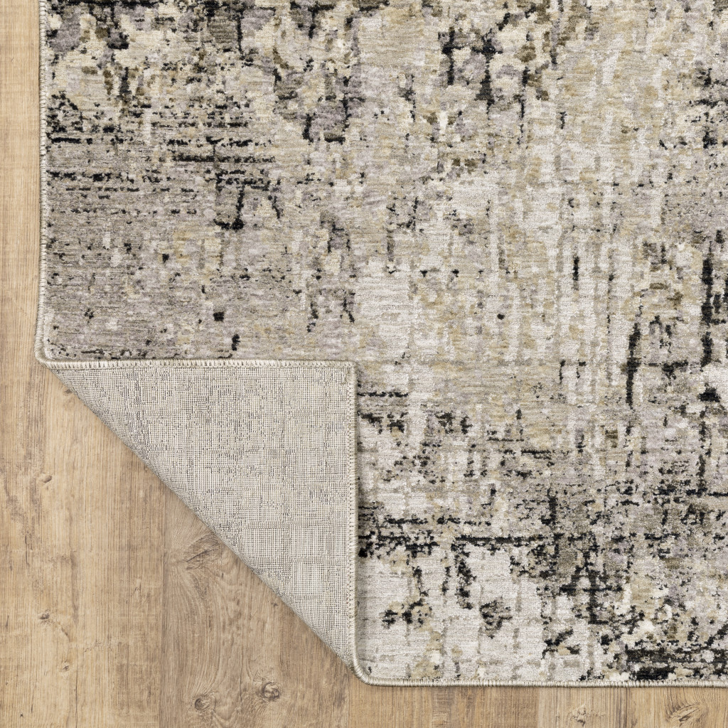 10" X 13" Grey Ivory Beige Charcoal Black Tan And Brown Abstract Power Loom Stain Resistant Area Rug