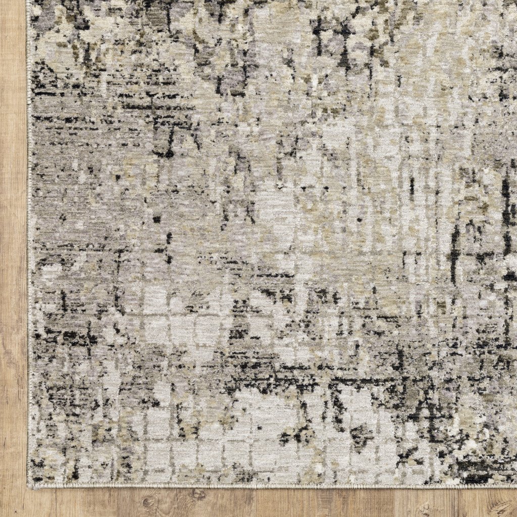 10" X 13" Grey Ivory Beige Charcoal Black Tan And Brown Abstract Power Loom Stain Resistant Area Rug