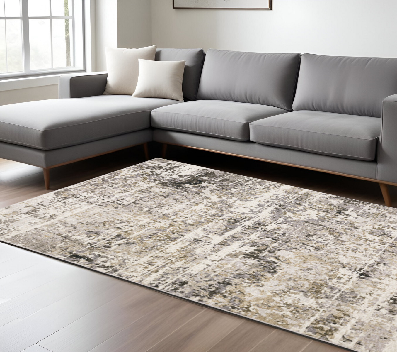 8' X 11' Gray And Beige Abstract Distressed Area Rug-509587-1