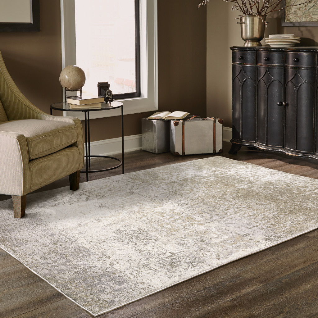 3" X 5" Ivory Grey Tan Brown And Beige Abstract Power Loom Stain Resistant Area Rug