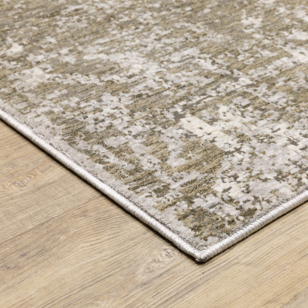 3" X 5" Ivory Grey Tan Brown And Beige Abstract Power Loom Stain Resistant Area Rug