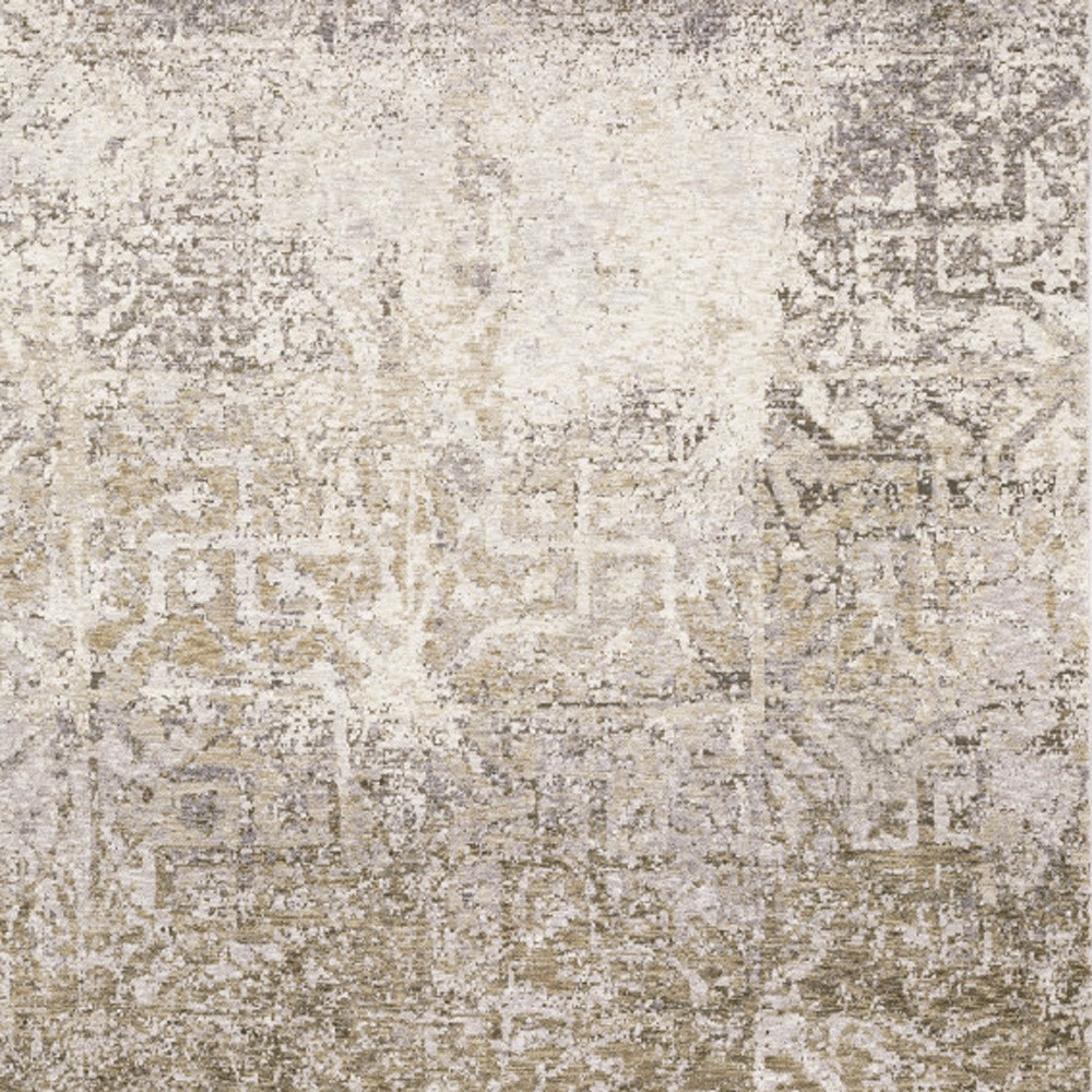 6" X 9" Ivory Grey Tan Brown And Beige Abstract Power Loom Stain Resistant Area Rug